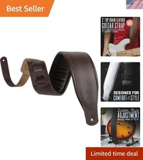 Elegant Dark Brown Guitar Strap - 3" Leather, Foam Comfort, Handcrafted Quality