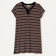 Madewell Henley Tee Dress Small Striped Hemp Cotton Knit Mini Navy