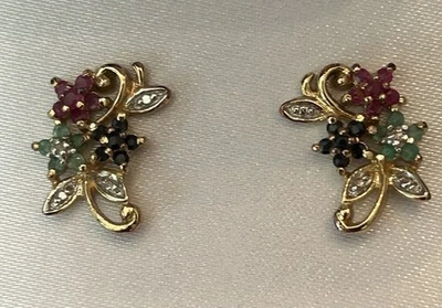 Ross Simon’s Vermeil Genuine Ruby Sapphire Emerald Studs Earrings - Image 1 of 4