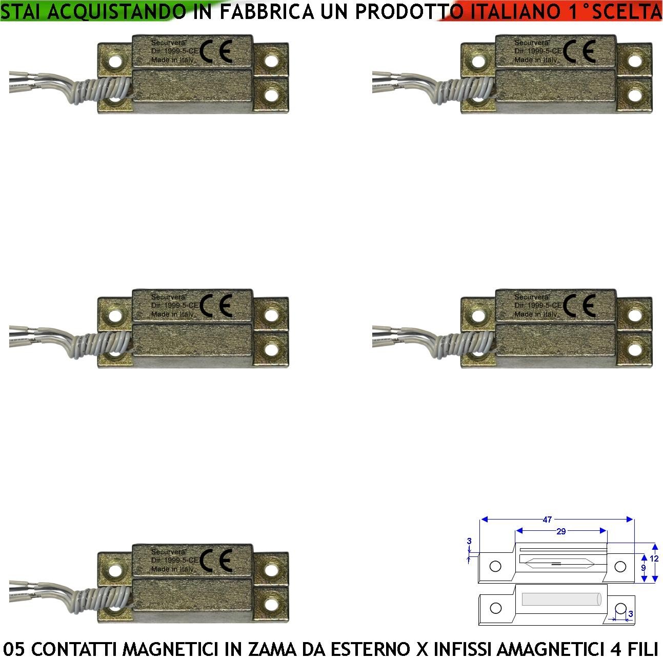 5x Sensori Apertura Allarme Zama Contatto Magnetico Alette Fissaggio