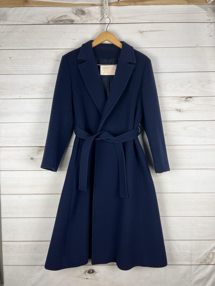 Vintage Pendleton Coat Womens Medium Navy Virgin Wool Belted Wrap