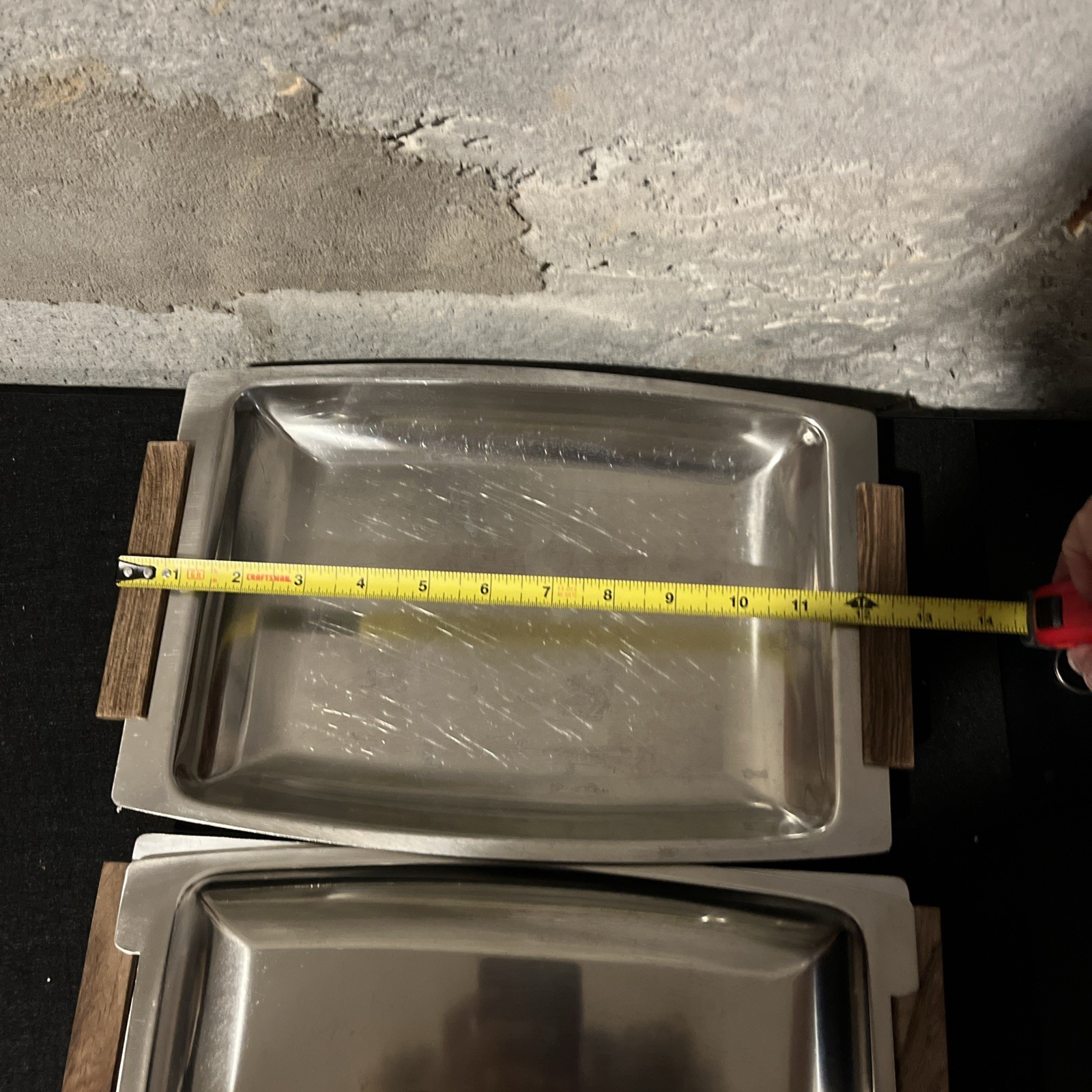 MCM Vtg Kalmar Stainless Steel & Teak Wood Serving Trays + Lid - 3 Piece Set