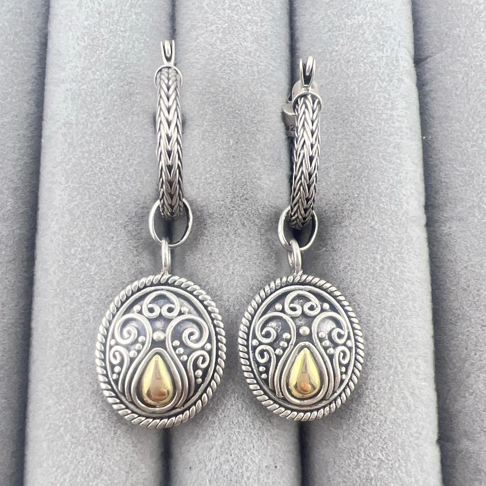 Juego de pendientes de aro Suarti Bali oro de 18 quilates plata 925 colgante cable de ónix BA Foto 4 de 4