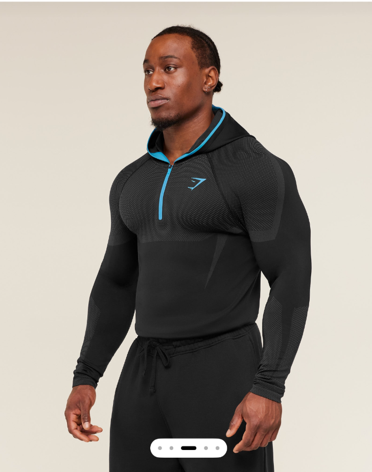 Gymshark Onyx 5.0 Seamless Hoodie- Black/Onyx Grey-BLUE- MEDIUM
