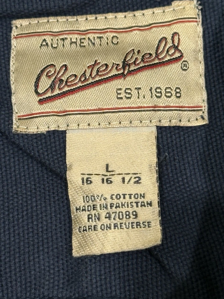 Chesterfield Mens Button Down Shirt Sz L 16-16.5 Long Sleeve Navy Heavy Cotton - Image 4 of 4