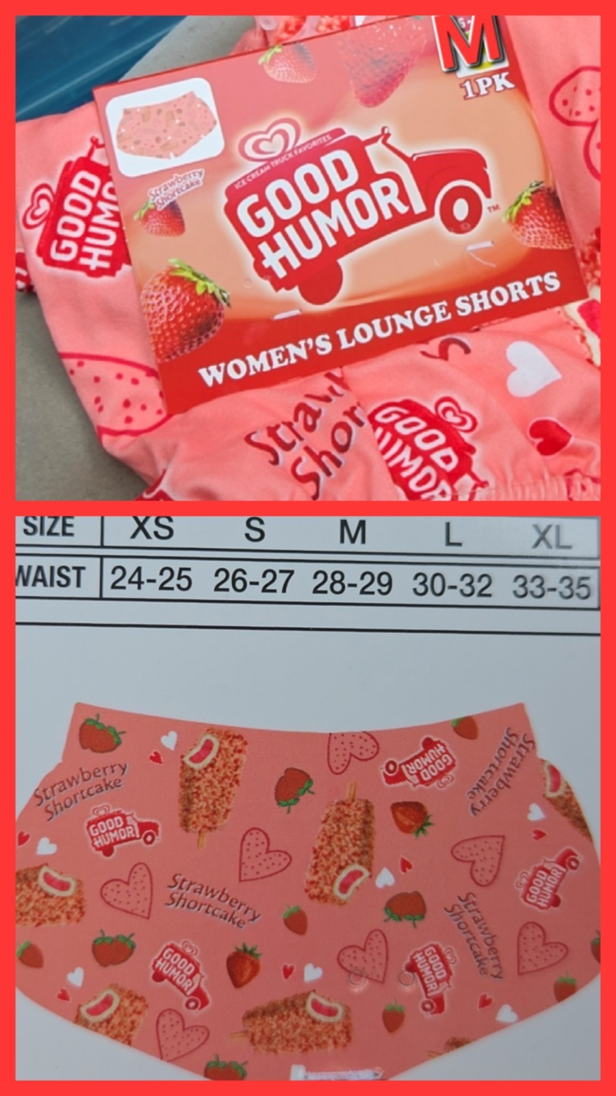 New Good Humor Strawberry Shortcake  Ice Cream  Bar Women's Lounge Shorts Size M