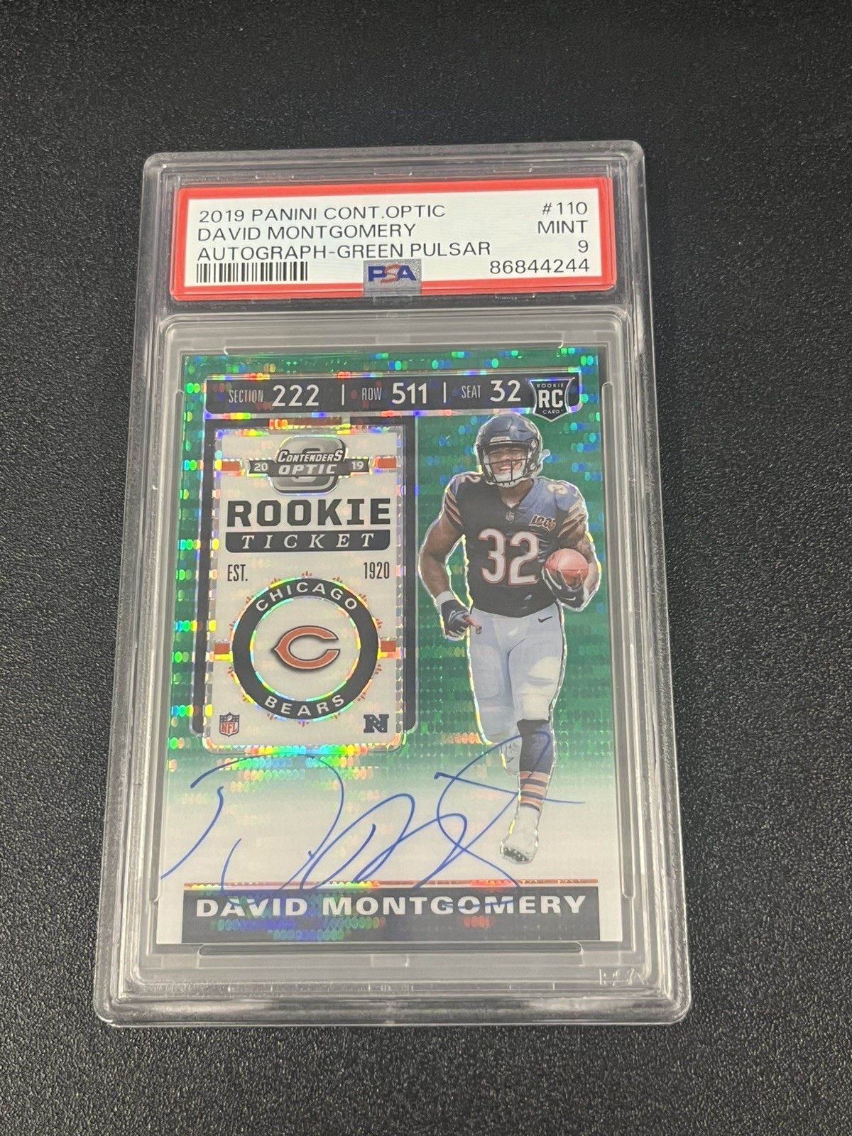David Montgomery Panini Contenders Optic #110 Autograph Green Pulsar