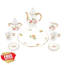 1:6 Porcelain Tea Sets 8 Pcs Dollhouse Miniature Ceramics Flower Teapot