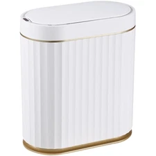 Stylish Automatic Motion Sensor Trash Can - 2 Gallon Slimline in White & Gold