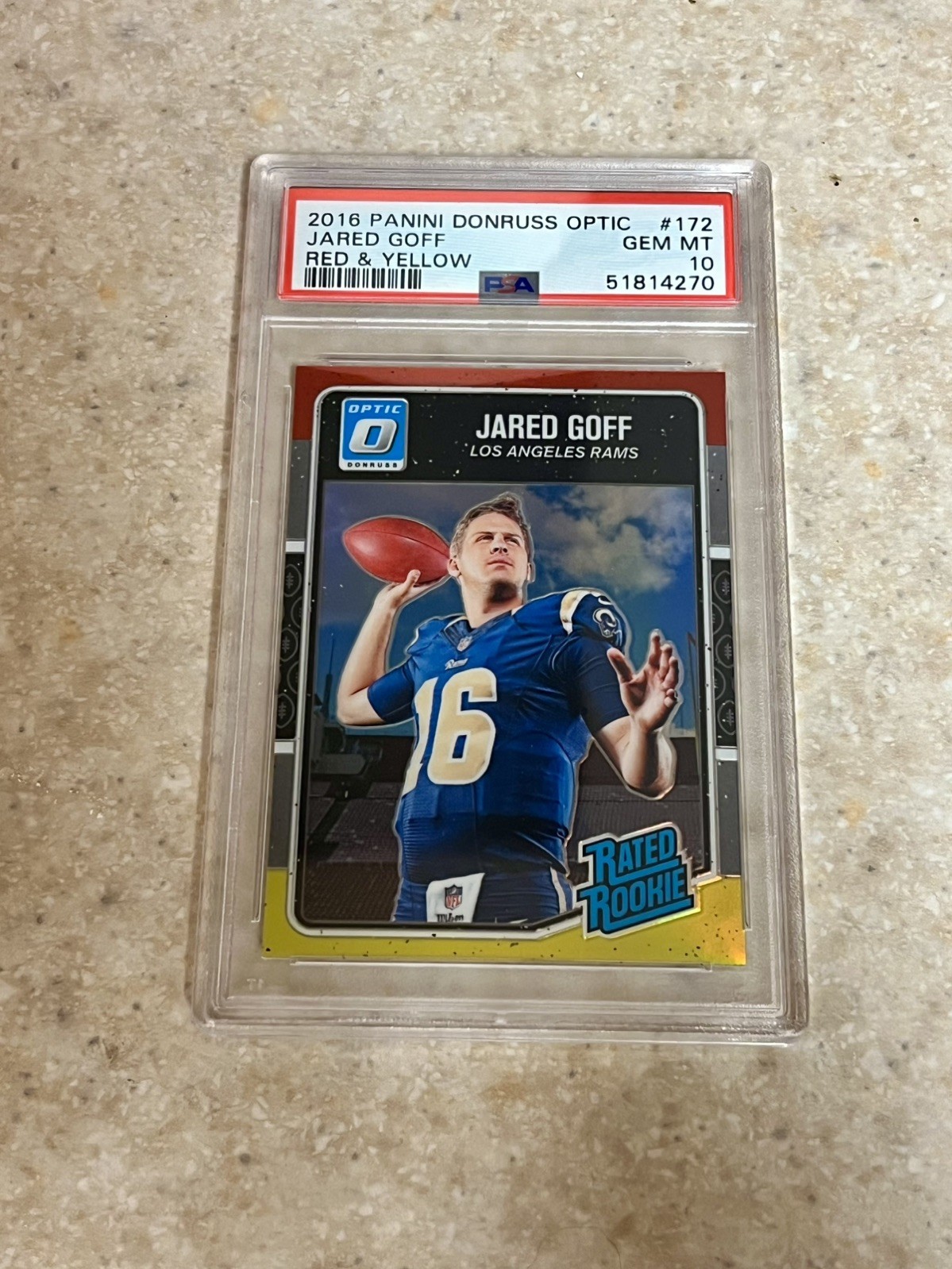 2016 Panini Jared Goff Donruss Optic Rated Rookie Red & Yellow PSA 10 RC #172