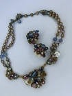 Vintage Costume Jewelry Necklace and Clip On Earrings With Rhinestones & Beads