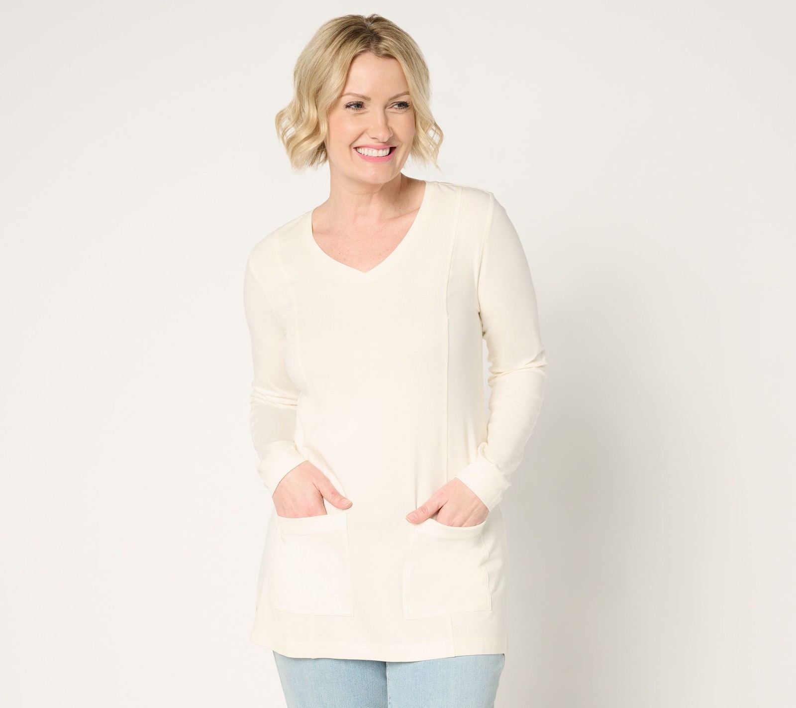 Denim & Co. Women's Top Sz XL Essentials So Soft Jersey Tunic White A681947
