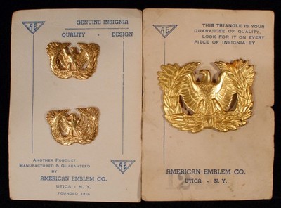 WWII Warrant Officer & Army Air Corps Flight Officer cap & collar pins A.E. Co.