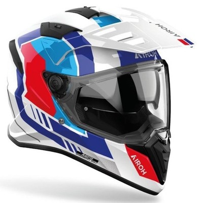 DUAL AIROH BANDIT HORN WHITE GLOSS BLUE RED FULL FACE MOTORCYCLE HELMET SIZE XXL