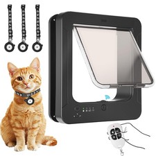 Smart Cat Door for Interior Exterior, Pet with 3 Collar Black