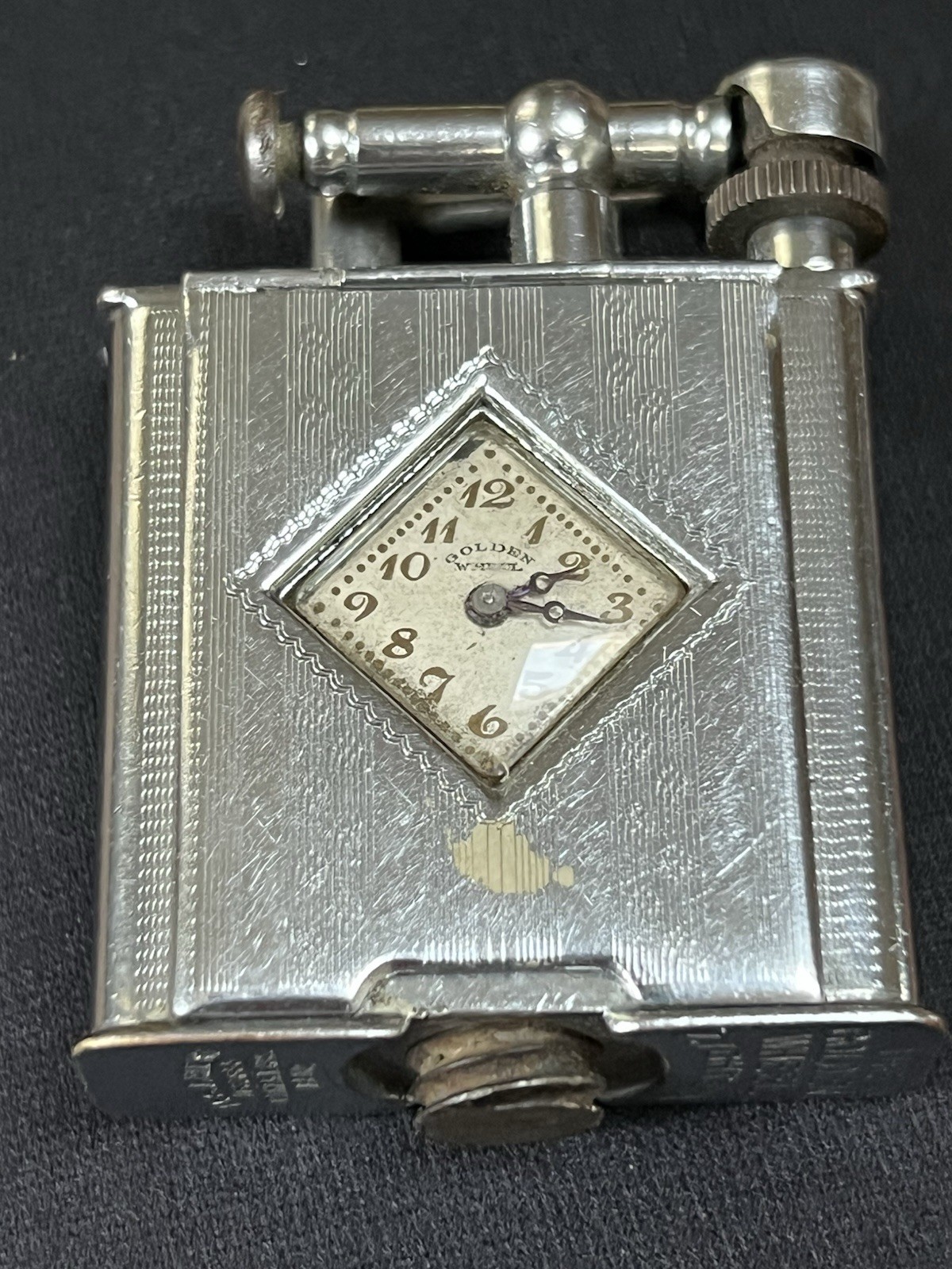 Vintage 1930 GOLDEN WHEEL LIFT Arm Watch Pocket Lighter Art Deco