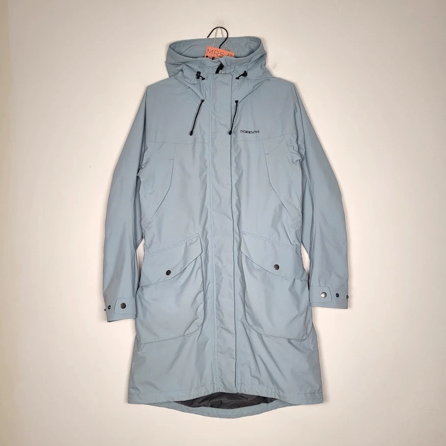 Didriksons Thelma Jacket Coat 38 10 Pale Blue Storm System Waterproof Parka Hood