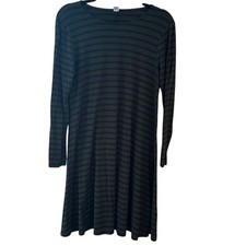 Old Navy Women's Knit Swing Dress Green Black Stripe Long Sleeve Size Small