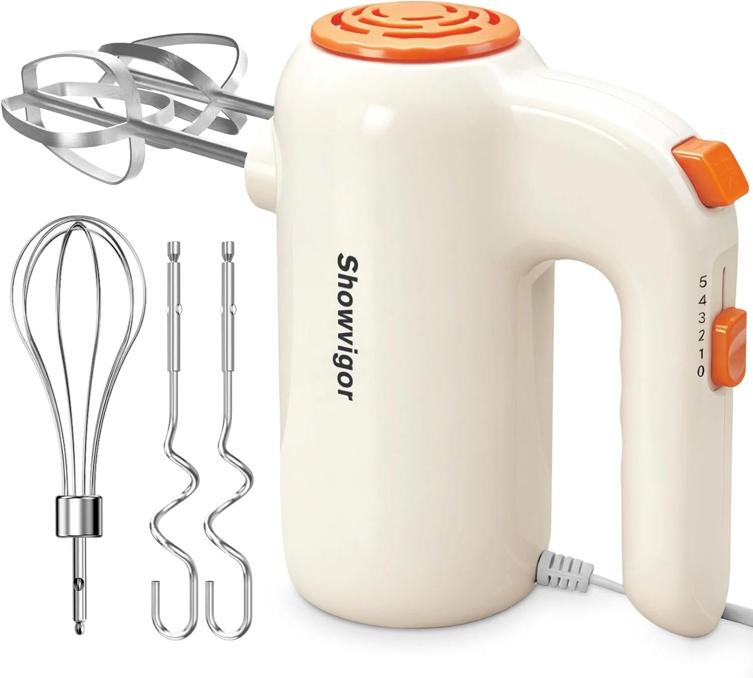Hand Mixer, 5-Speed Electric Whisk with Turbo Boost Includes 5 Stainless Steel A