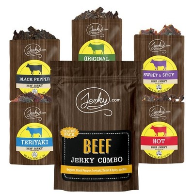 Jerky.com Beef Jerky Sampler Pack   5 Flavors Original, Black Pepper, Teriyak...