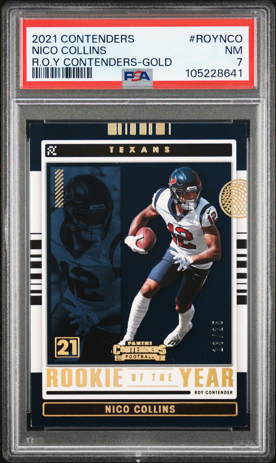 2021 CONTENDERS ROOKIE OF THE YEAR CONTENDERS GOLD NICO COLLINS 13/25 PSA 7