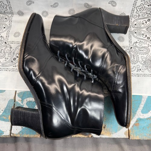 BOTAS DE CUERO NEGRAS DE COLECCIÓN DONNA KARAN OXFORD GRANNY/GOTH TOBILLO TALLA 7B - Imagen 11 de 11