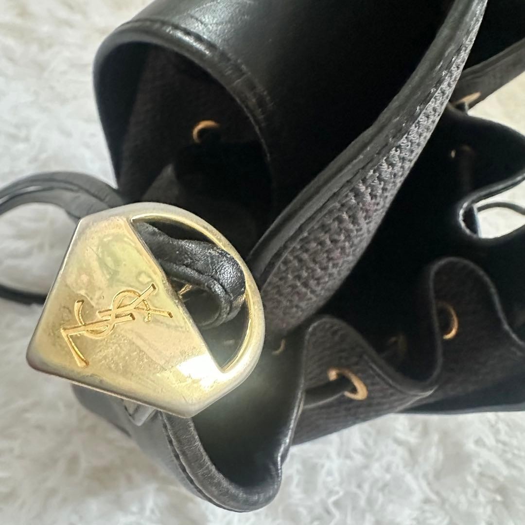 YVES SAINT LAURENT Canvas Leather Shoulder Bag Brown Black Drawstring Tassel thumbnail 18