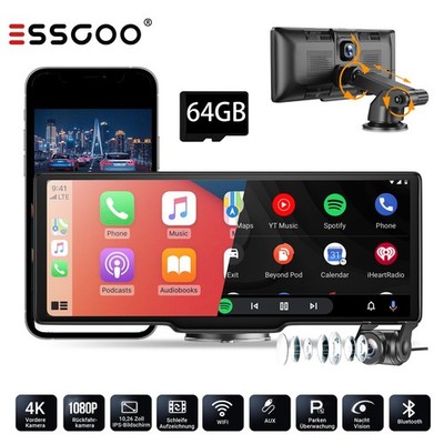 ESSGOO WIFI AUX Dual DashCam 4K 10.26'' TouchScreen Wireless CarPlay Android Auto