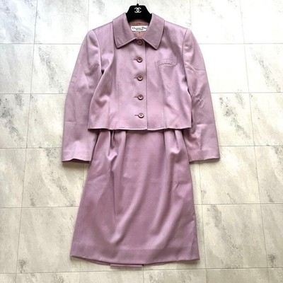 Christian Dior PRET A PORTER Wool Bar Jacket Skirt Set Up Size M Pink from Japan