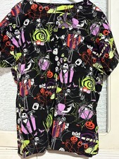 Women  s Halloween Nightmare Before Christmas Scrub Top 2XL Jack Sally Black