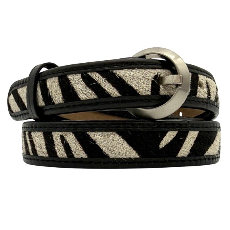 Ann Taylor Black White Zebra Haircalf Leather Belt Pony Hair Animal Print Medium