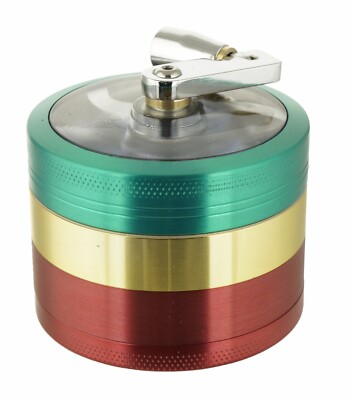 2.4'' 4 PC Tobacco Herb Spice Grinder W/ Handle Crank Smoke Crusher Rasta Color