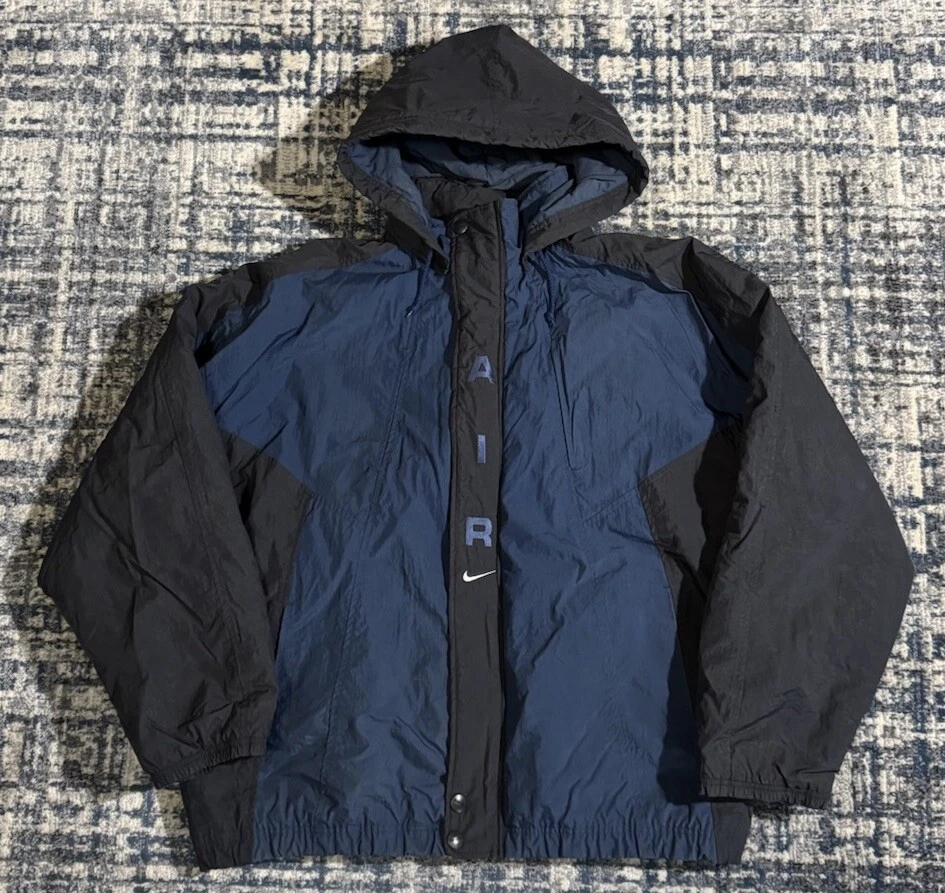 Vintage Nike Air Big Swoosh Quilted Lined Insulated Puffer Jacket 2XL Blue Black