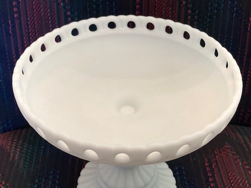 Open Edge Imperial Glass 7" COMPOTE WHITE SATIN GLASS DATE 3-8-1956 Vintage - Picture 3 of 11