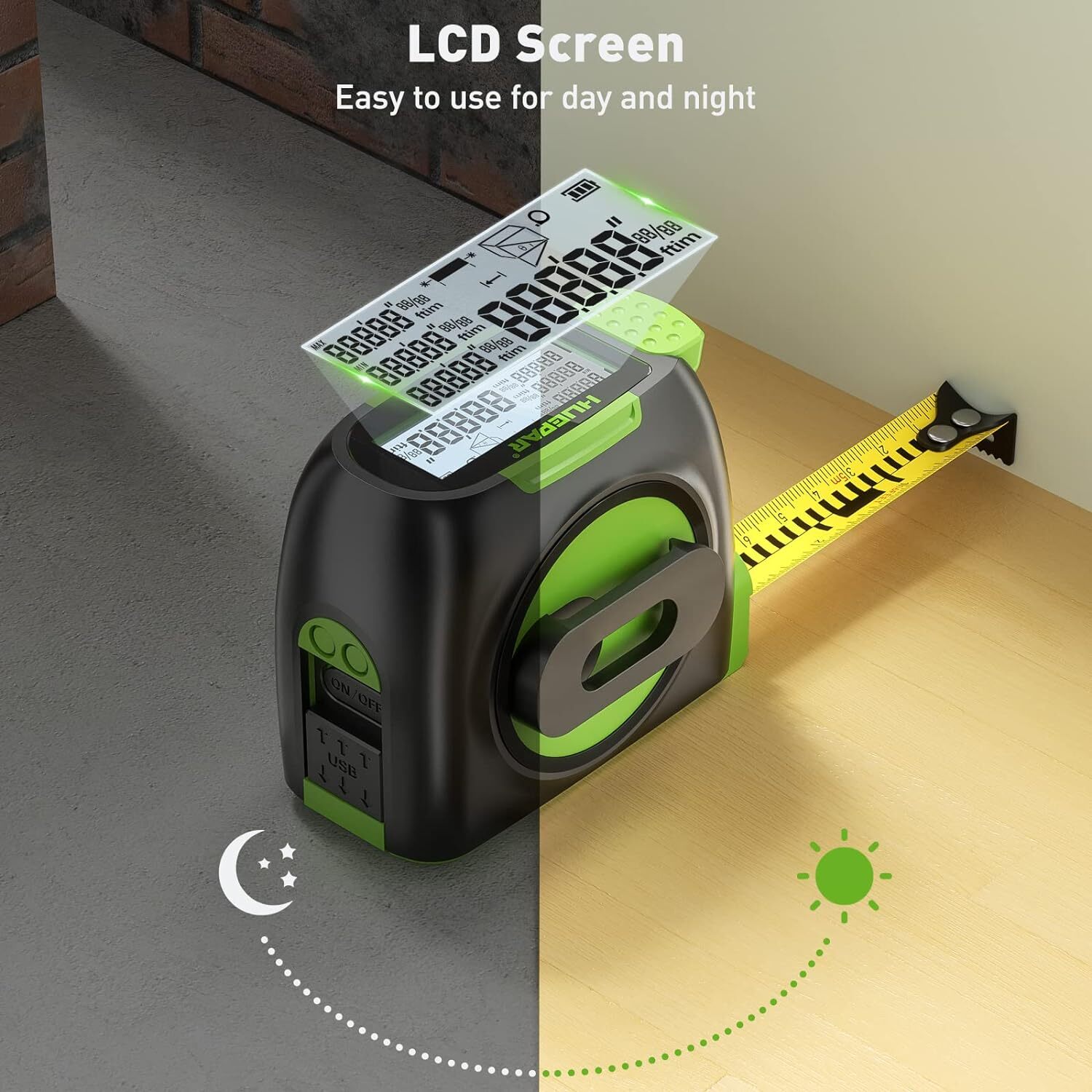 Huepar Rechargeable Laser Measurement Tool, 197Ft 2-in-1 Laser Tape ...
