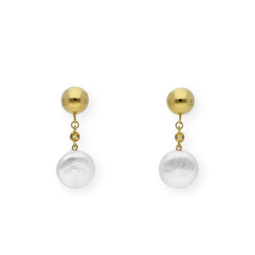 Pendientes Diamantes Perlas Planas En Oro Complementos de Mujer Joyería de Moda - Imagen 1 de 7