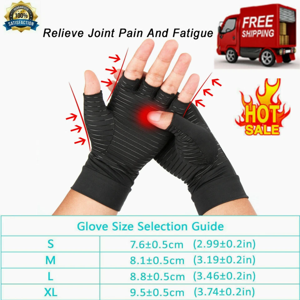 DAZONE Copper Arthritis Compression Gloves Hand Support Joint Carpal Tunnel Pain Relief