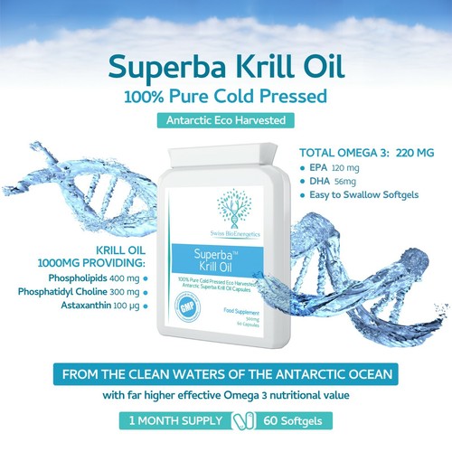 Superba Krill Oil Extract 500mg 60 Capsules - 100% Pure Cold Pressed Antarctic - Picture 4 of 11