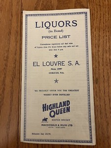 Liquors Price List 1956 Highland Queen El Louvre S.A.