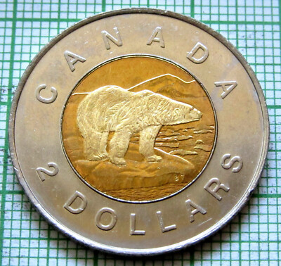 CANADA 1996 2 DOLLARS, POLAR BEAR BI-METALLIC UNC yes we do combine postage