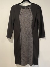 Tahari Dress Womens 6 Black Lined 3/4 Sleeve Midi Stretch Workwear Academia