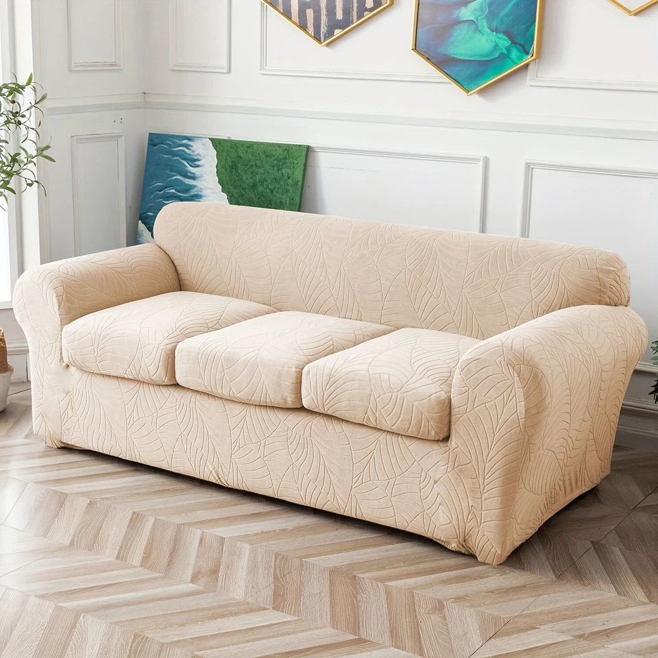 4pcs/set Waterproof non-slip leaf jacquard stretch sofa cover with cushion cover - Image 2 of 4