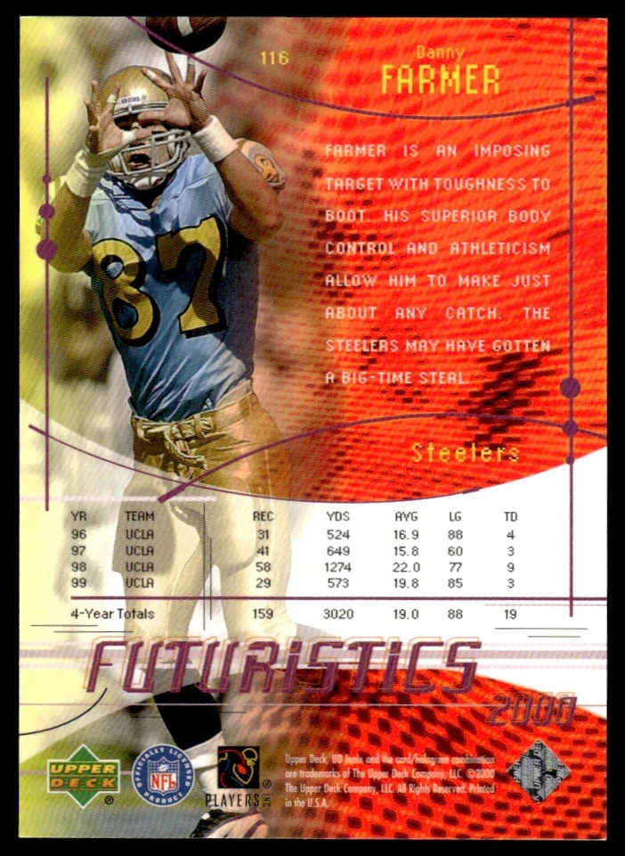 2000 UD Ionix Danny Farmer Rookie /2000 Pittsburgh Steelers #116 - Image 2 of 2