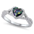 Halo Infinity Shank Heart Ring Round Simulated CZ 925 Sterling Silver