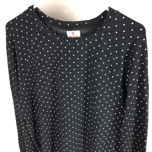 Anthropologie Sundry Polka Dot Pullover Sweatshirt 3 US L Black Flare Sleeve - Picture 3 of 5