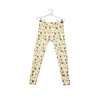 DIRTY BLONDES Cactus Leggings Peach Green Sz Medium Stretch Ankle USA