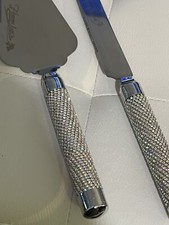 Silver Rhinestone Wedding Cake Knife Server Set NWT 
