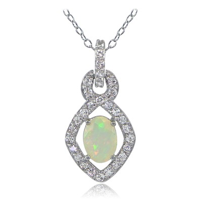 925 Sterling Silber Äthiopischer Opal und weißer Topas Tropfen Halskette