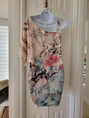 B.L.E.U Blouse Top Womans Large Floral One Shoulder Pullover.   New W/o Tags
