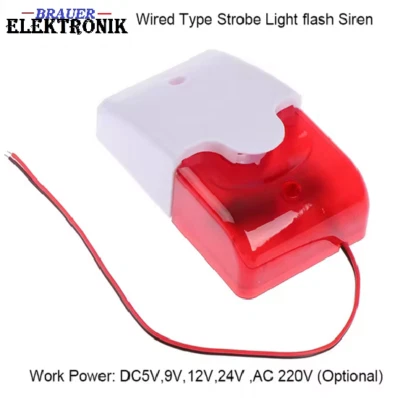 BE 120 DB Flash LED Luz Estroboscópica Sirena Cableada 12V/5V/220V Alarma Seguridad Hogar